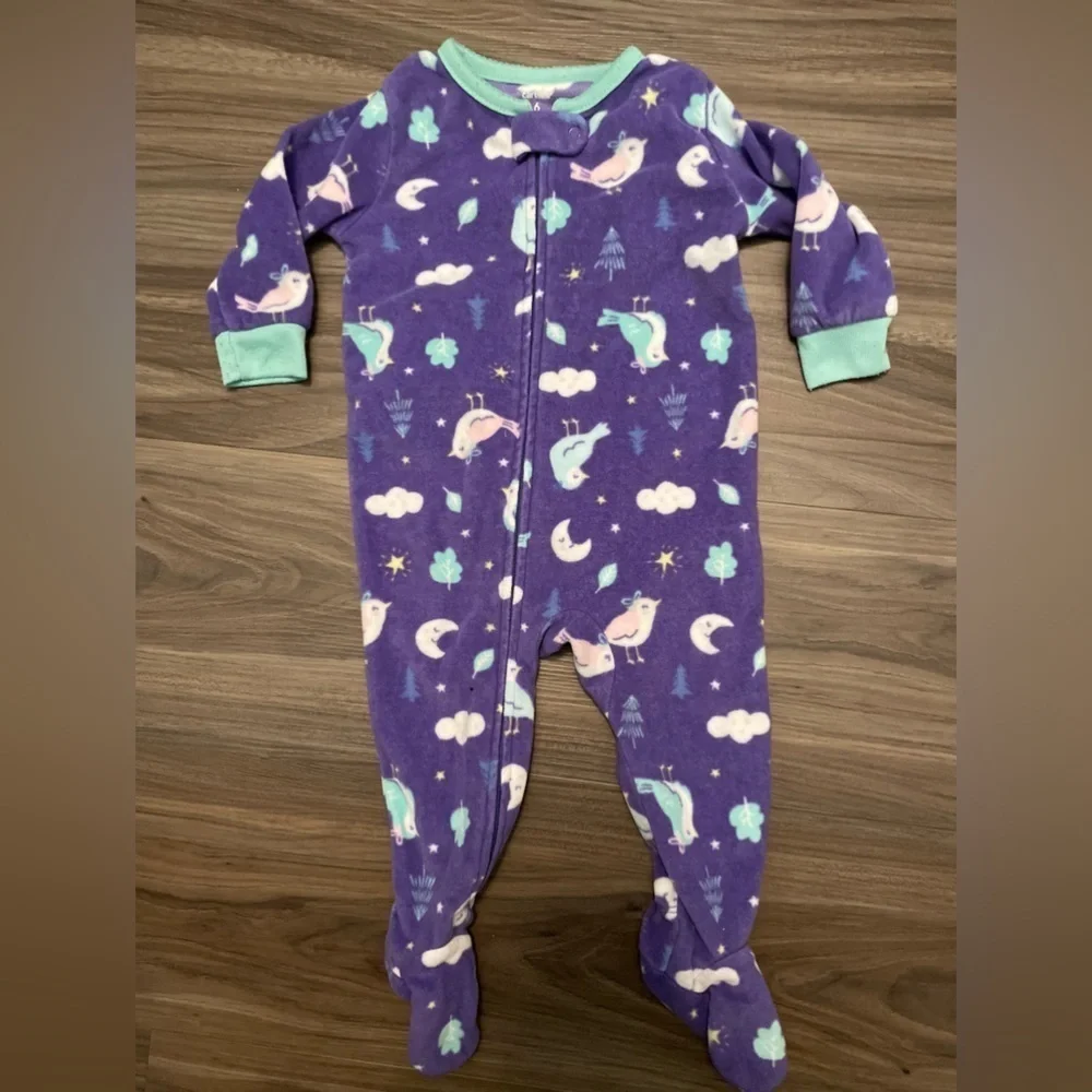 Carter's baby girl Purple and Green with birds Footies One Piece size 6 months